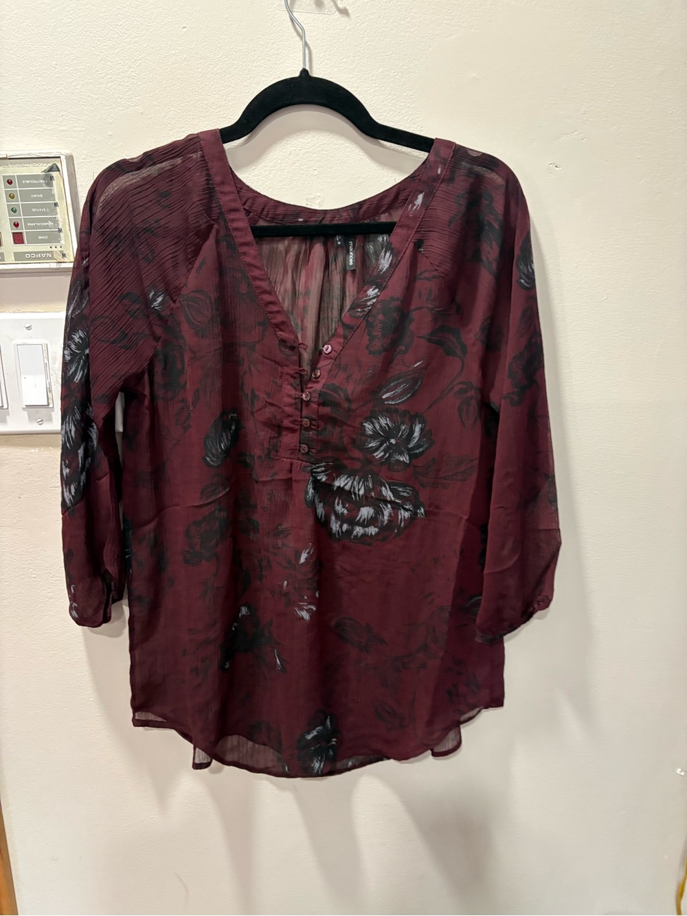 Maurices Burgundy Floral Button-Front Blouse